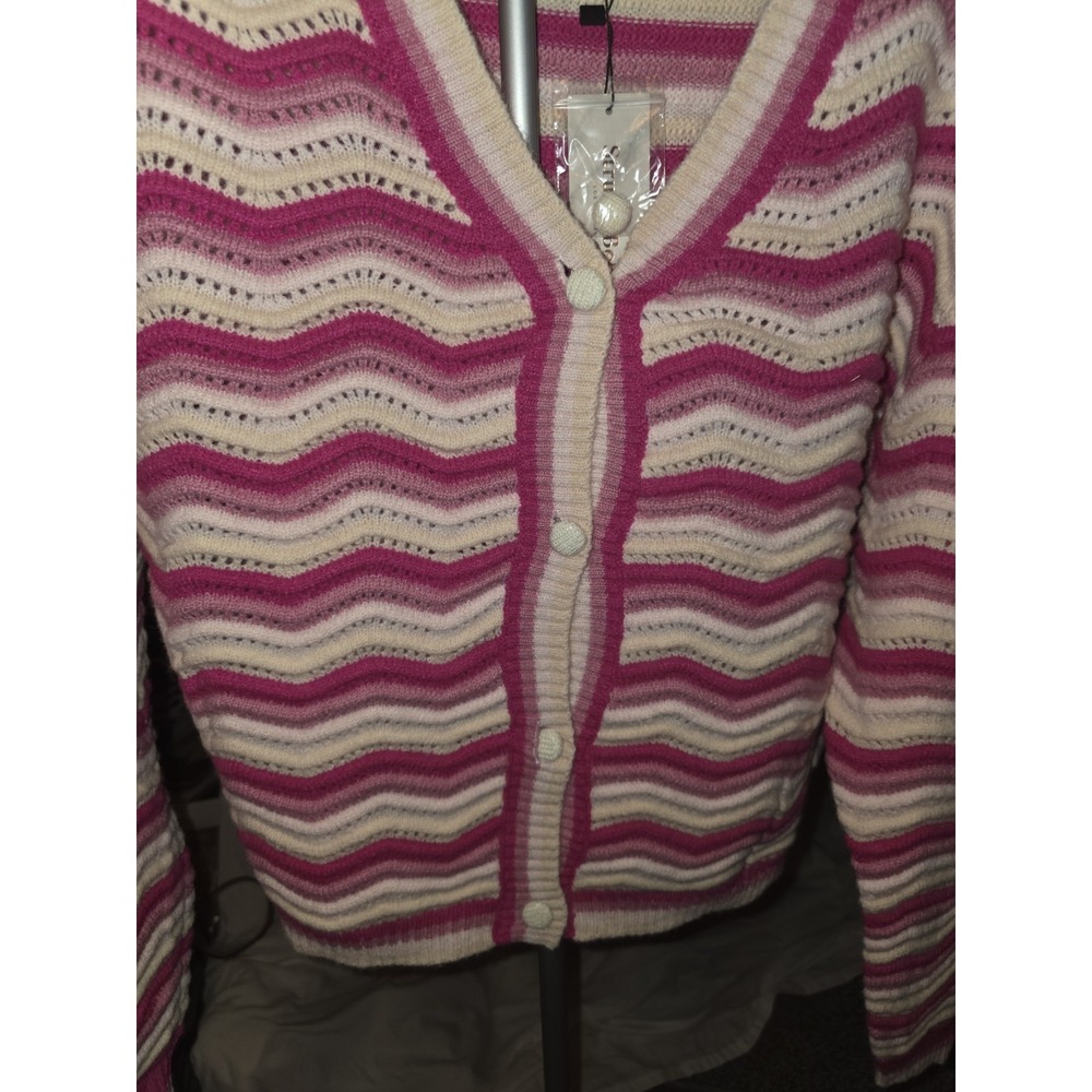 Strut & Bolt Chevron Pattern Button Up Sweater. 24" To 26" PTP Oversized Size - Picture 2 of 7